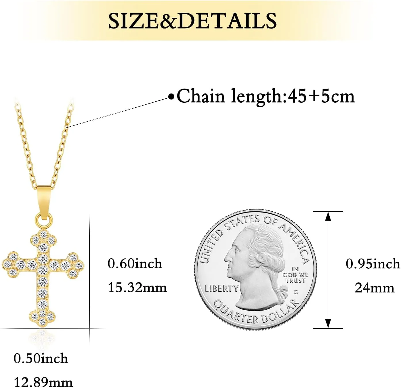 Dainty Gold Cross Necklaces for Women, Faith Cross Pendant for Women, Ladies Crystal Cubic Zirconia Cross Necklaces, Stainless Steel Cross Necklace for Women Gift