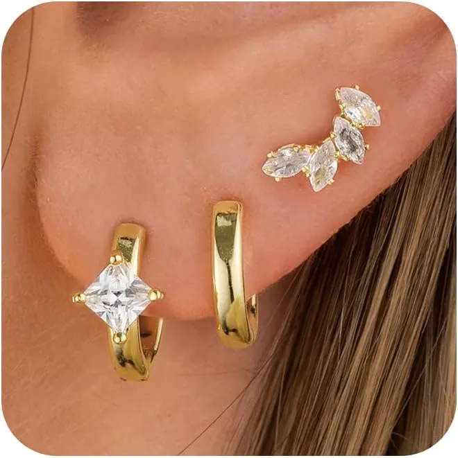 Dainty Silver Earrings for Women 14k Gold Plated Lightweight Hoop Earrings Set for Women Trendy Small Silver Hoop Huggie Jewelry