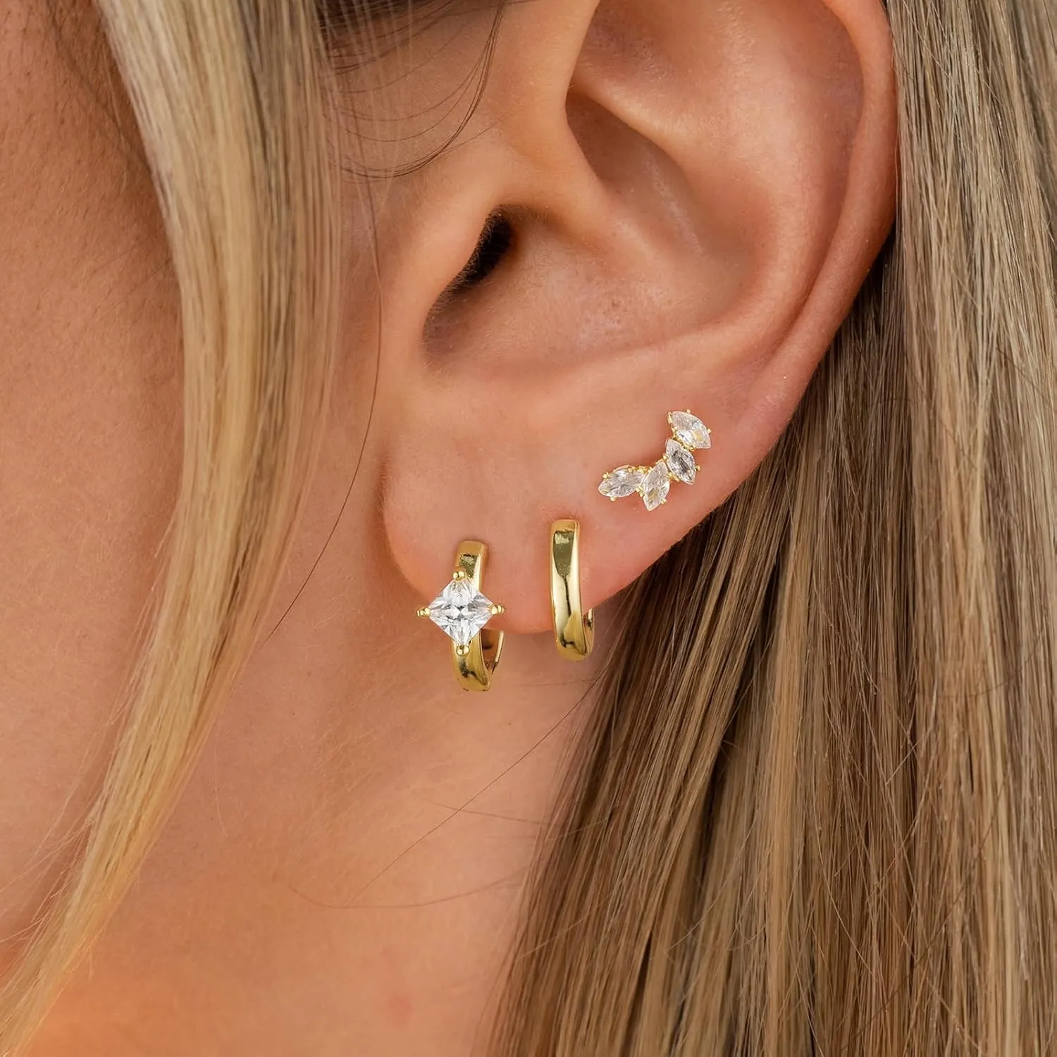 Dainty Silver Earrings for Women 14k Gold Plated Lightweight Hoop Earrings Set for Women Trendy Small Silver Hoop Huggie Jewelry
