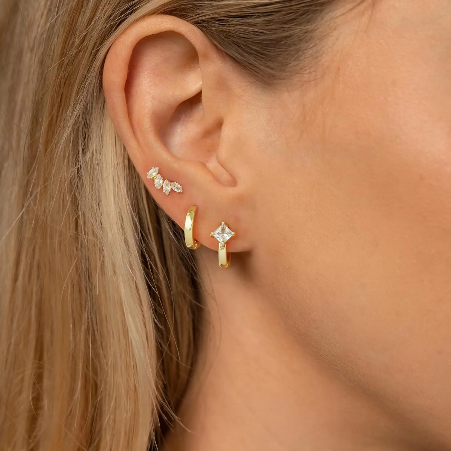Dainty Silver Earrings for Women 14k Gold Plated Lightweight Hoop Earrings Set for Women Trendy Small Silver Hoop Huggie Jewelry
