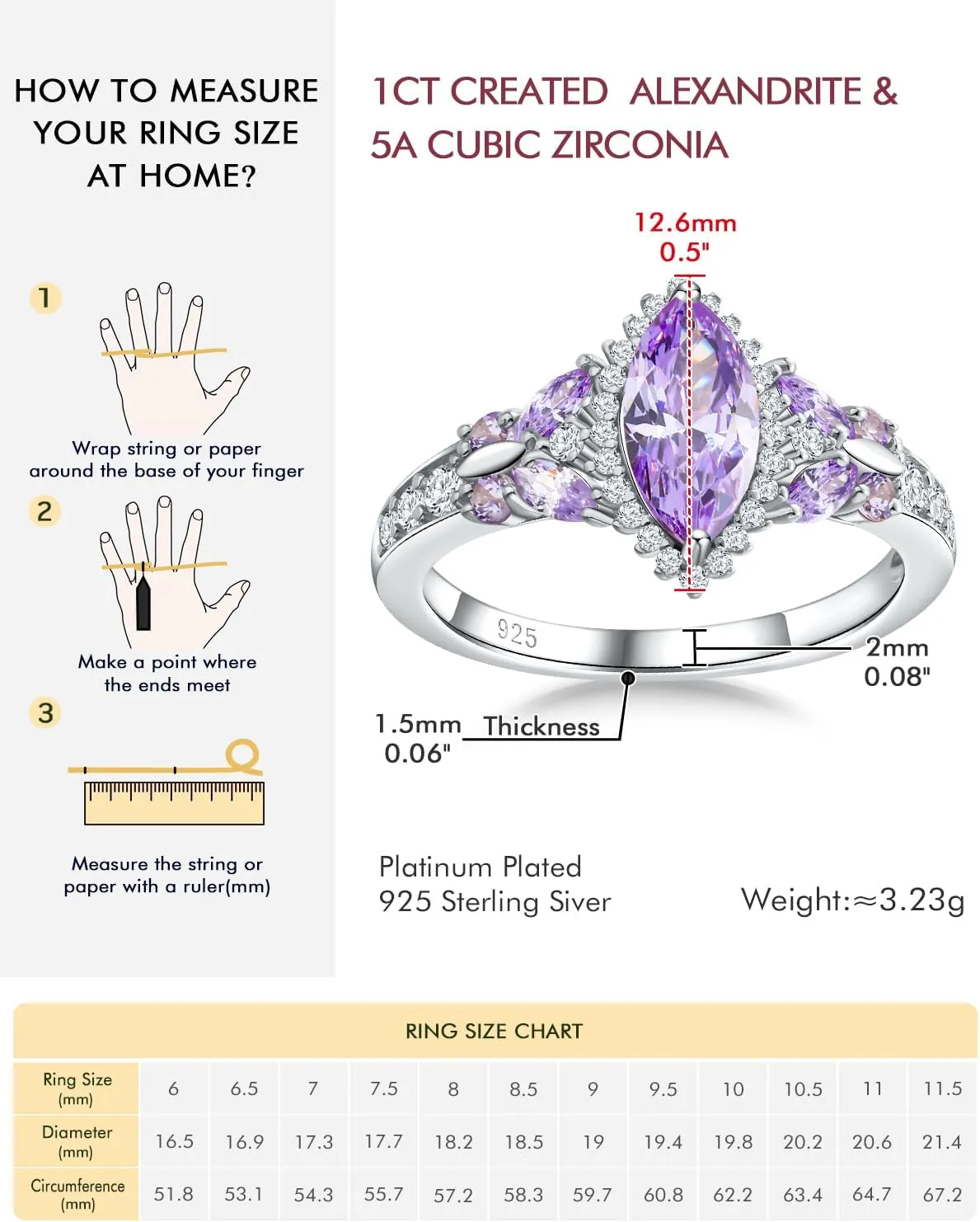 DAYBYDAY Butterfly Birthstone Rings for Women, 925 Sterling Silver Created Gemstone 5A Cubic Zirconia Cushion/Marquise Engagement Ring, 2ct Halo Promise Rings for Her Anniversary Wedding Jewerly