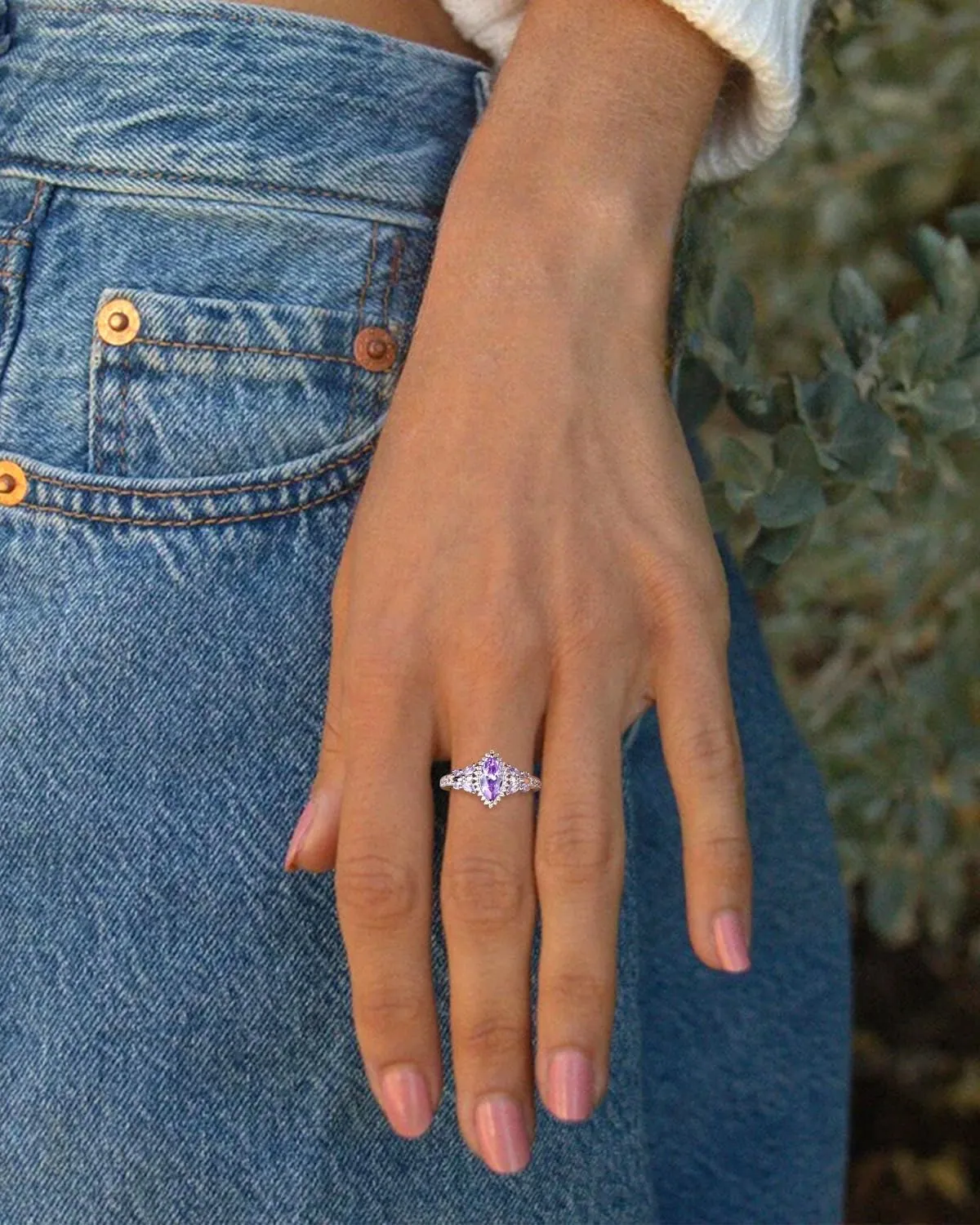 DAYBYDAY Butterfly Birthstone Rings for Women, 925 Sterling Silver Created Gemstone 5A Cubic Zirconia Cushion/Marquise Engagement Ring, 2ct Halo Promise Rings for Her Anniversary Wedding Jewerly