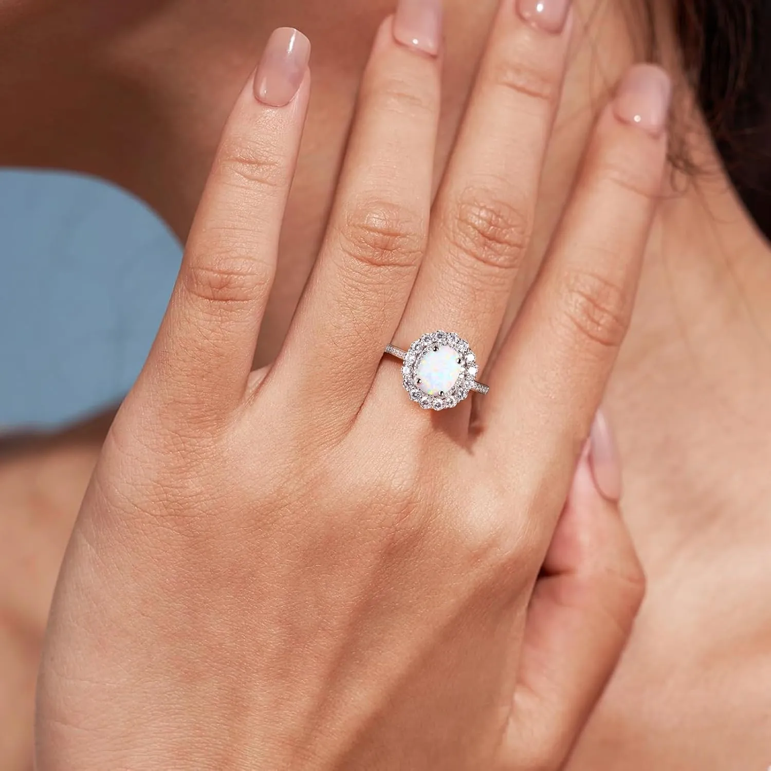 DAYBYDAY Oval Birthstone Rings for Women, 925 Sterling Silve Ruby/Sapphire/Emerald Double Halo Engagement Wedding Ring, 3ct-4ct Big Cockatil Rings
