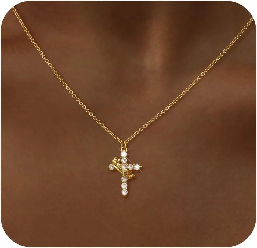 DEARMAY Dainty Cross Necklace for Women, Dainty 14k Gold Filled/Silver Cross Necklaces Simple Layered Small Cross Choker Necklace Thin Chain Necklaces Aesthetic Jewelry for Women Gift