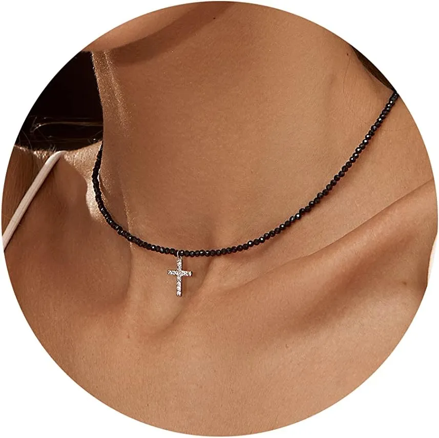 DEARMAY Dainty Cross Necklace for Women, Dainty 14k Gold Filled/Silver Cross Necklaces Simple Layered Small Cross Choker Necklace Thin Chain Necklaces Aesthetic Jewelry for Women Gift