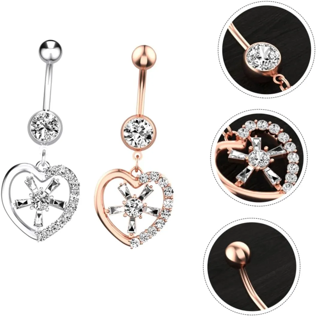 Didiseaon 2pcs Stainless Steel Navel Piercing Ring Fashion Belly Button Jewelry Zircon Piercing Adornment for Women