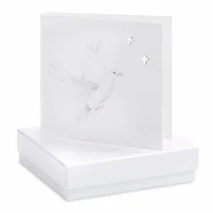 Dove Cross Silver Earrings On Designer Card by Crumble and Core