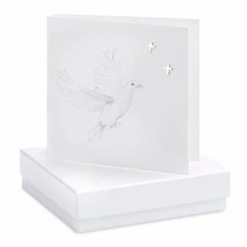 Dove Cross Silver Earrings On Designer Card by Crumble and Core