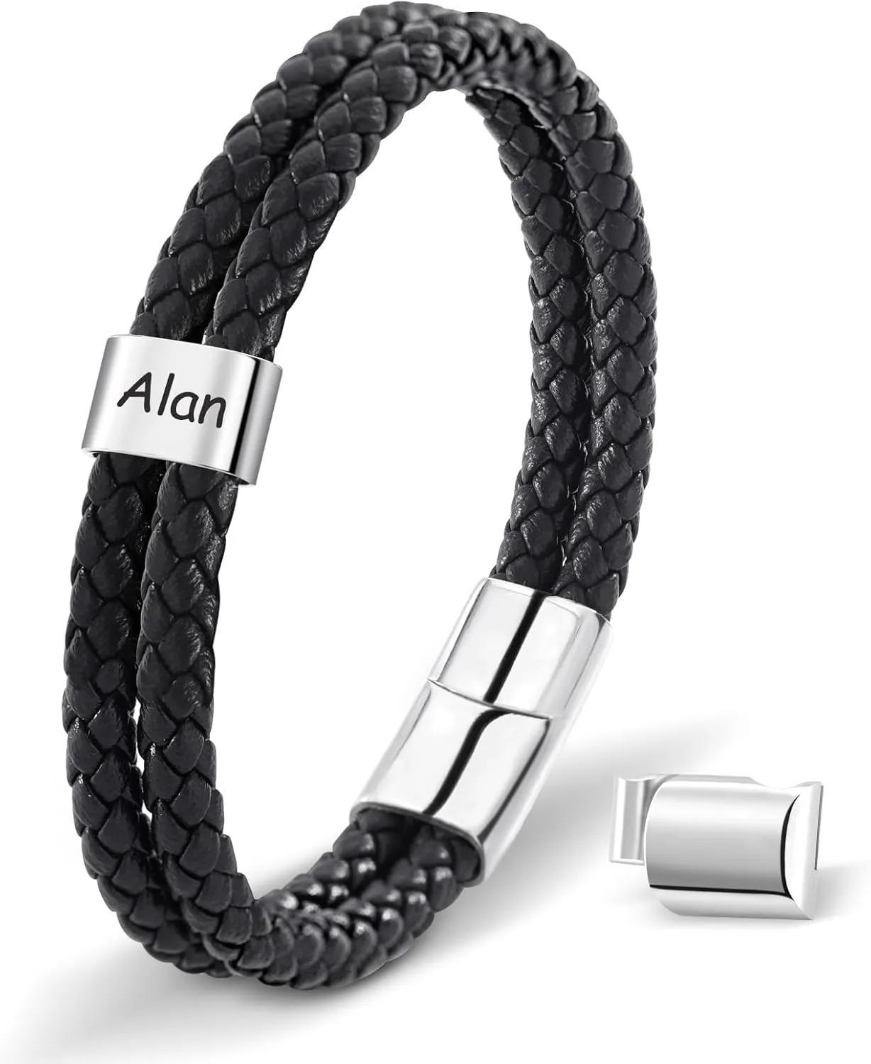 Dreamdecor Personalized Mens Leather Bracelet with Custom Beads - Engraved Names Jewelry, Customized Gifts for Dad Men