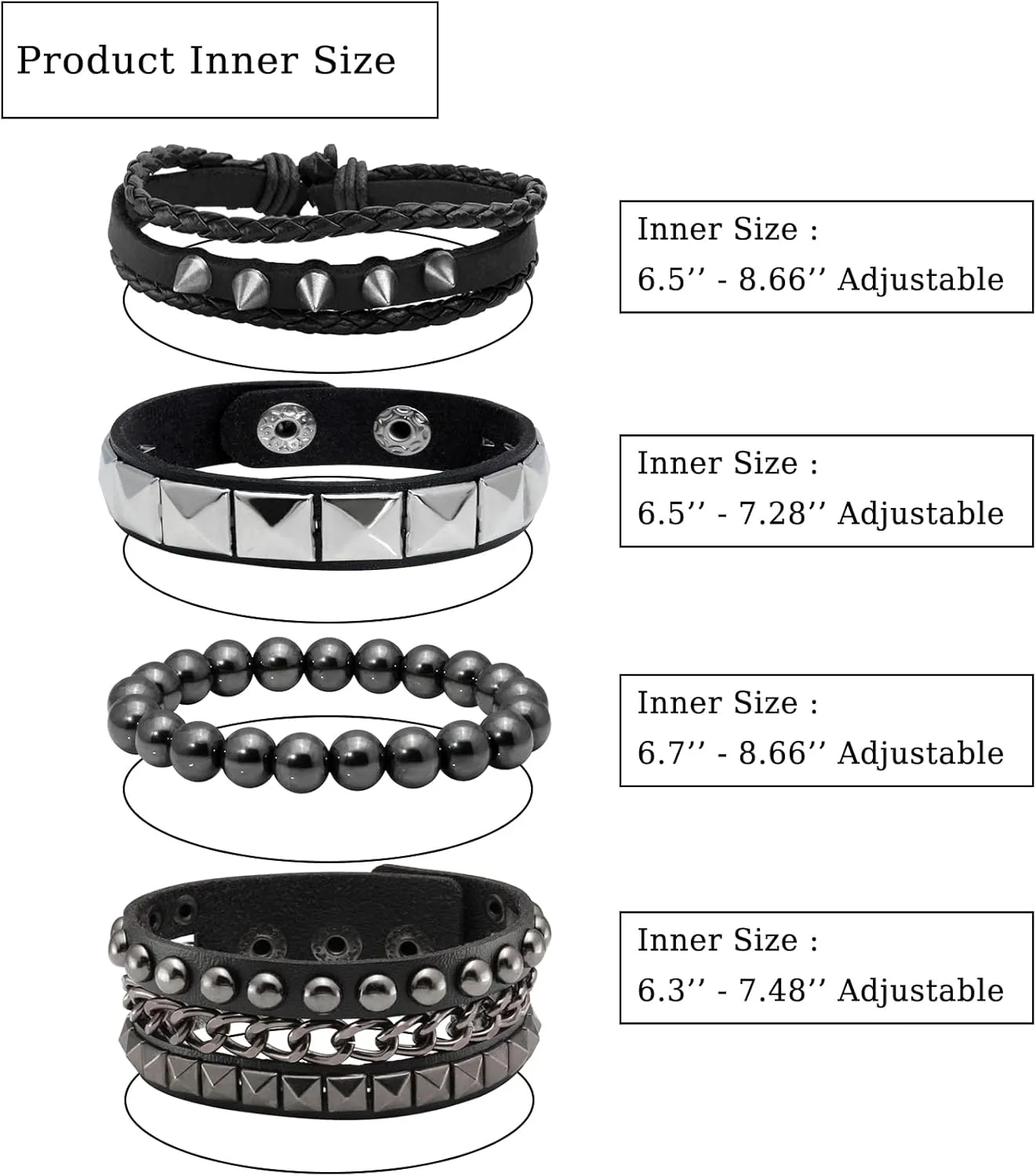 Eigso 6 Pcs Leather Bracelet Braided Wide Wristband Women Men Punk Rock Jewelry Skull