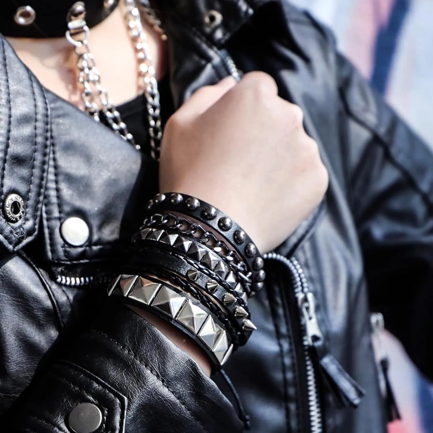 Eigso 6 Pcs Leather Bracelet Braided Wide Wristband Women Men Punk Rock Jewelry Skull