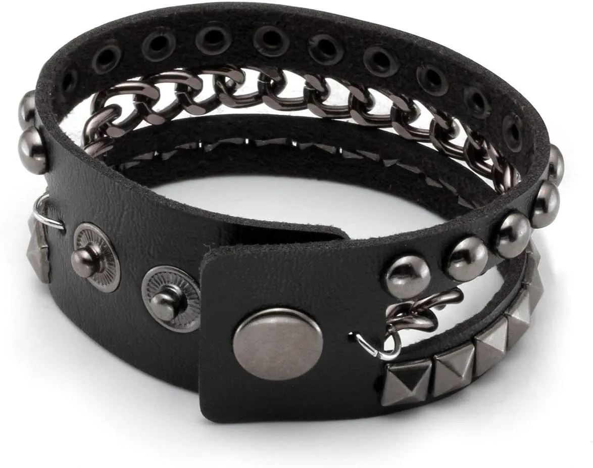 Eigso Leather Punk Rock Cuff Bracelets for Men Women Retro Vintage Chain 80s Wristband Set for Man Woman