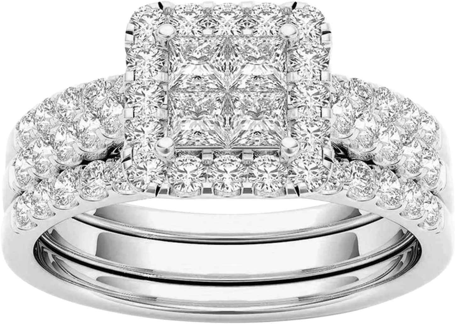 Elegant Women Inlaid Zircon Engagement Rings Classic Couple Ring Bridal Wedding Band Exquisite Jewelry Party (Silver, 7)