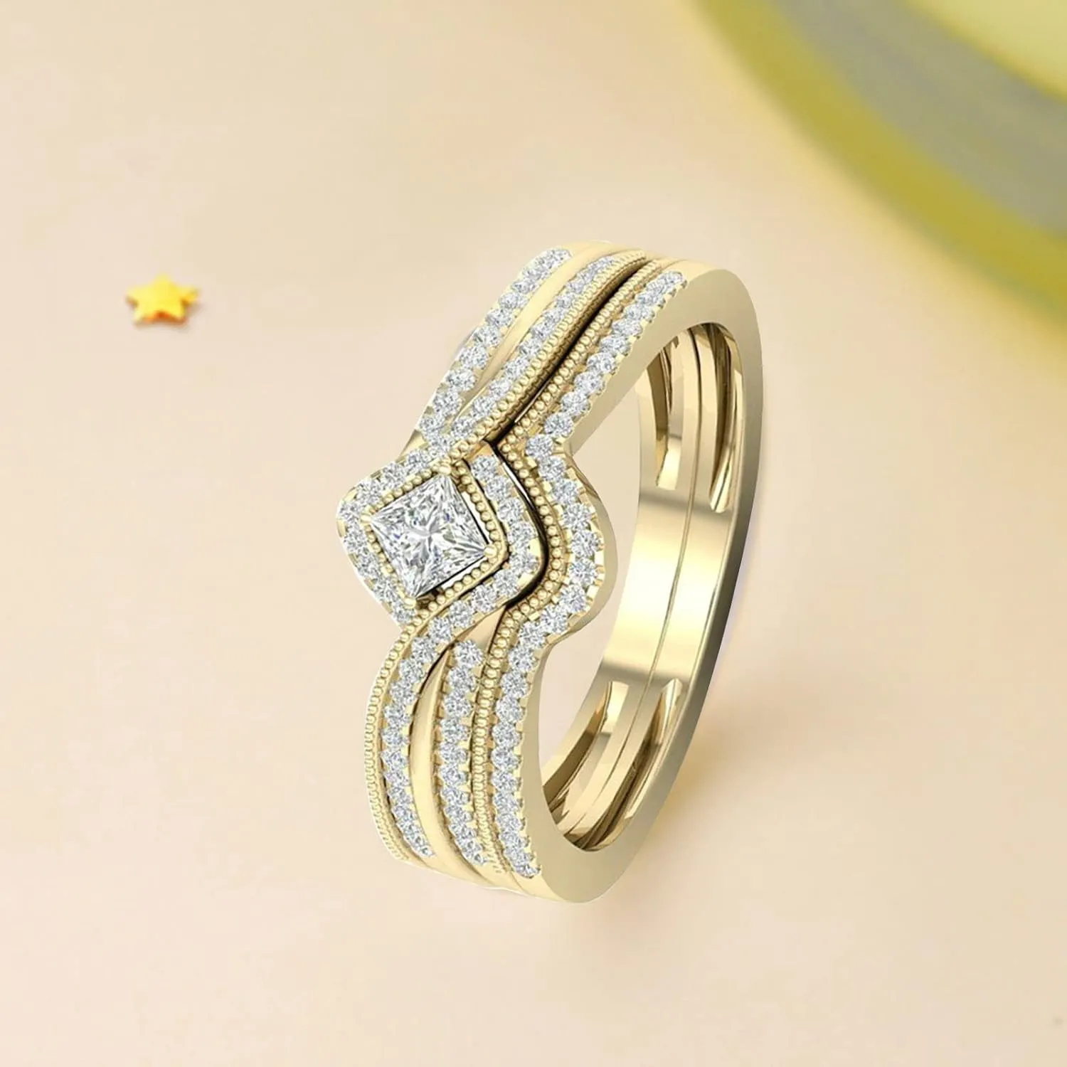 Elegant Women Inlaid Zircon Ring Twist Engagement Rings Bridal Wedding Chunky Band Exquisite Jewelry Party (Gold, 6)