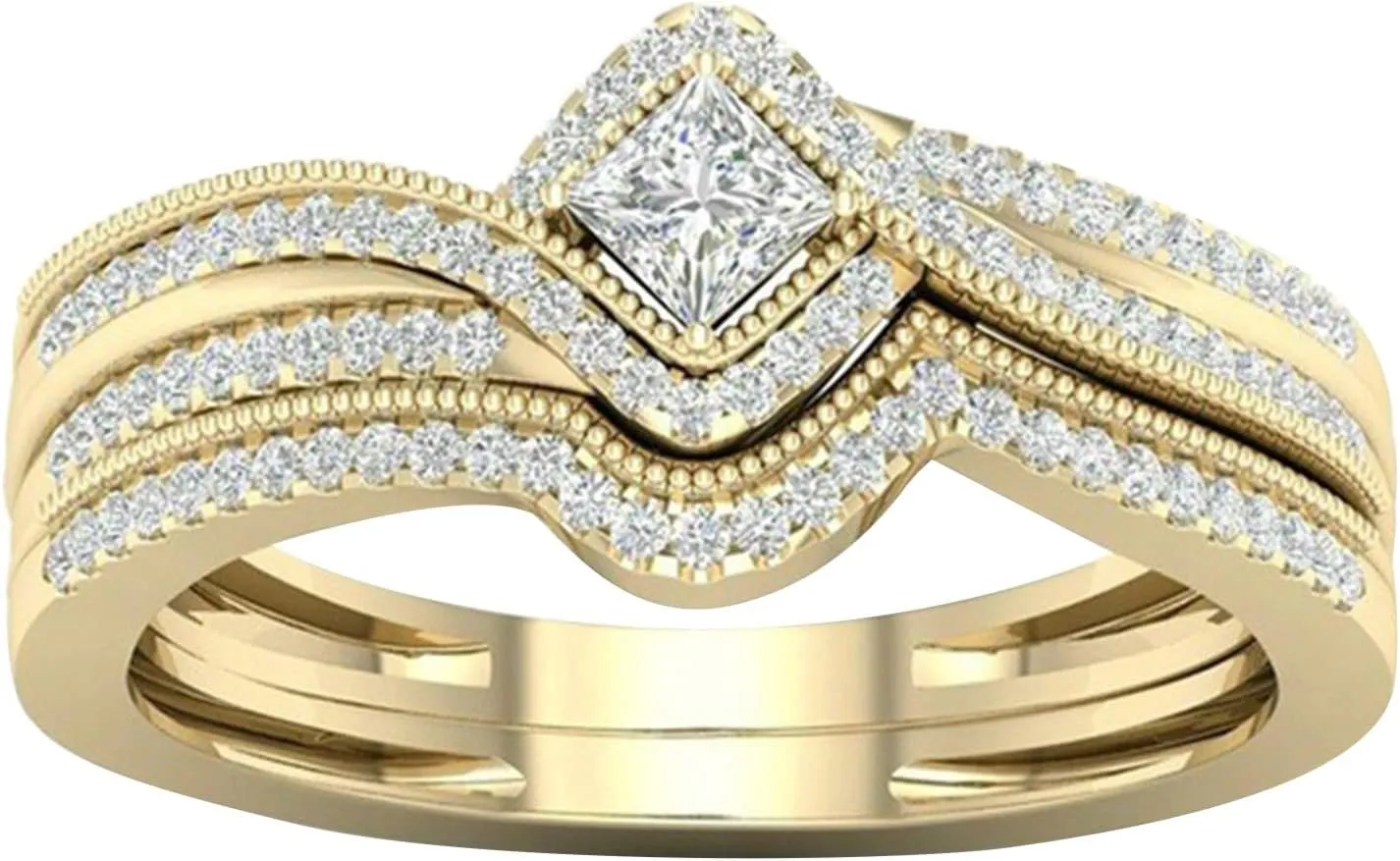 Elegant Women Inlaid Zircon Ring Twist Engagement Rings Bridal Wedding Chunky Band Exquisite Jewelry Party (Gold, 6)