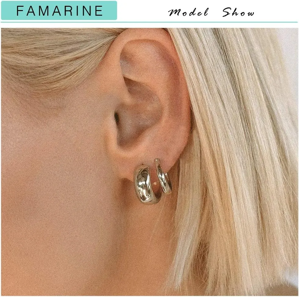 FAMARINE 2 Pairs 14K Gold Plated Hoop Earrings for Women, Minimalist Dainty Hoop Earrings for Girls, Gold and Silver