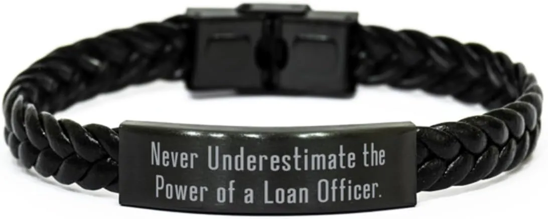 Fancy Loan officer Gifts, Never Underestimate, Loan officer Braided Leather Bracelet From Friends, Engraved Bracelet For Friends, Leather bracelets for men, Leather bracelets for women, Handmade
