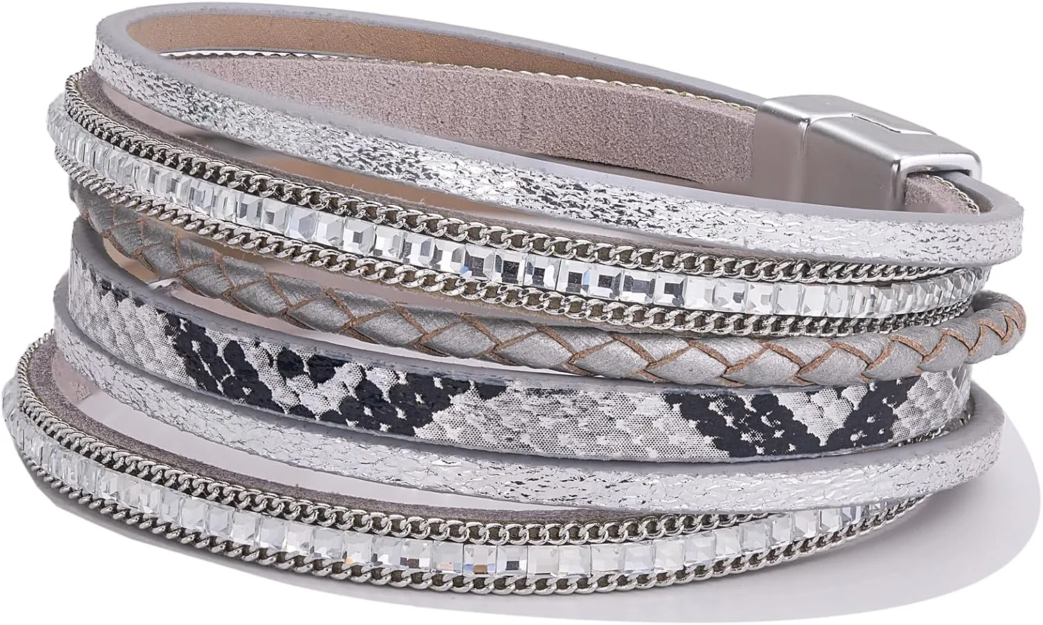 FANCY SHINY Boho Leather Wrap Bracelets Trendy Layered Bracelets with Magnetic Clasp Strackable Bohemian Jewelry Gifts for Women