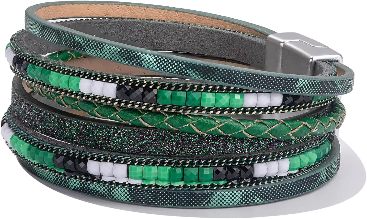 FANCY SHINY Boho Leather Wrap Bracelets Trendy Layered Bracelets with Magnetic Clasp Strackable Bohemian Jewelry Gifts for Women