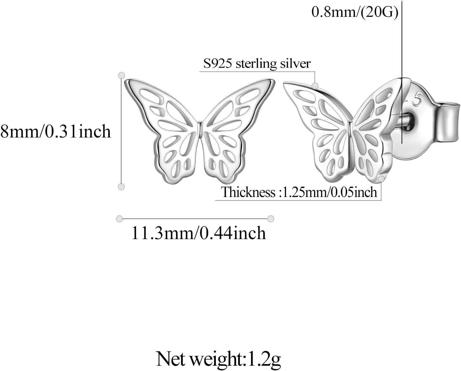 FindChic Hypoallergenic Sterling Silver Small Bar/Heart/Dot/Triangle/Butterfly/Lightning Studs Earrings Minimalist Geometric Jewelry Valentine Gifts for Women Men Girls, with Gift Box