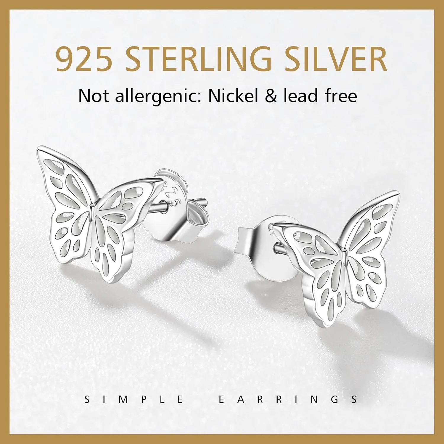 FindChic Hypoallergenic Sterling Silver Small Bar/Heart/Dot/Triangle/Butterfly/Lightning Studs Earrings Minimalist Geometric Jewelry Valentine Gifts for Women Men Girls, with Gift Box