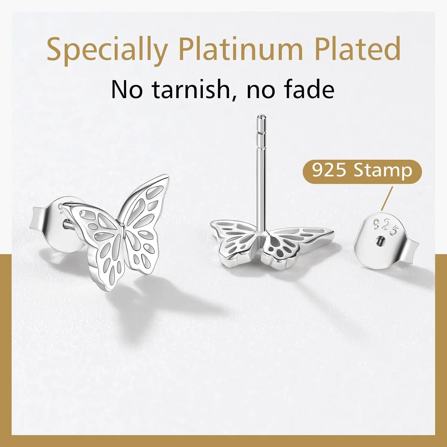 FindChic Hypoallergenic Sterling Silver Small Bar/Heart/Dot/Triangle/Butterfly/Lightning Studs Earrings Minimalist Geometric Jewelry Valentine Gifts for Women Men Girls, with Gift Box
