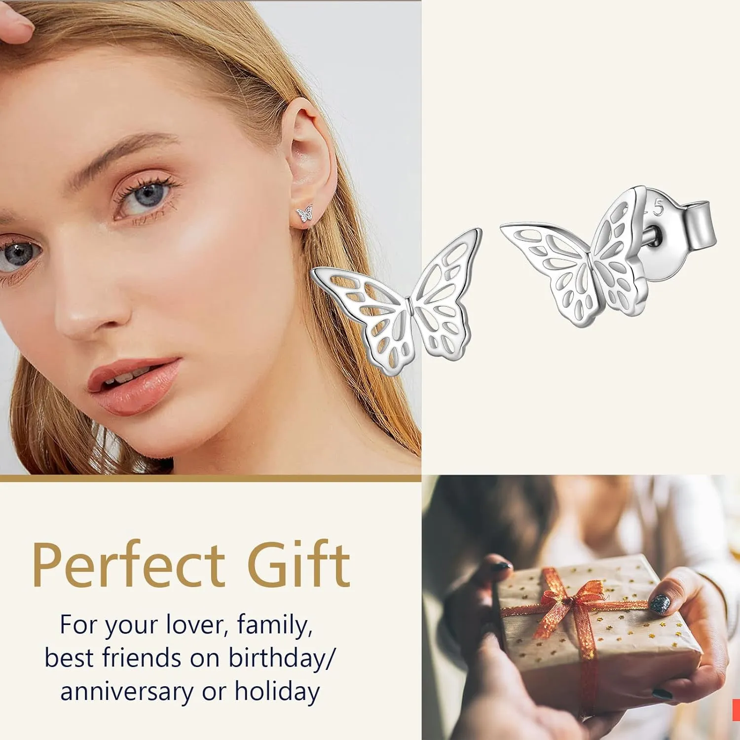 FindChic Hypoallergenic Sterling Silver Small Bar/Heart/Dot/Triangle/Butterfly/Lightning Studs Earrings Minimalist Geometric Jewelry Valentine Gifts for Women Men Girls, with Gift Box