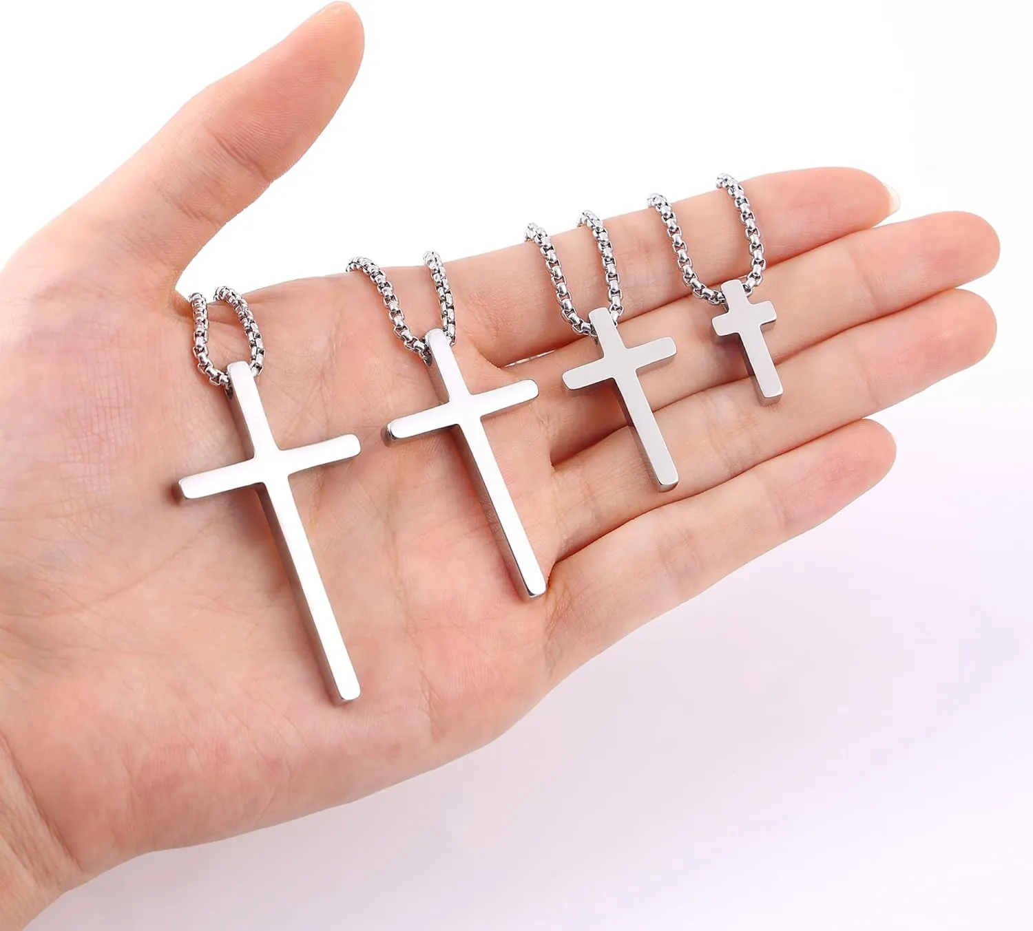 Fiusem Cross Necklace for Men, Silver/Gold/Black Mens Cross Necklaces with 2.5mm Cross Chain and Stainless Steel Cross Pendant, Box Chain 16-24 Inch
