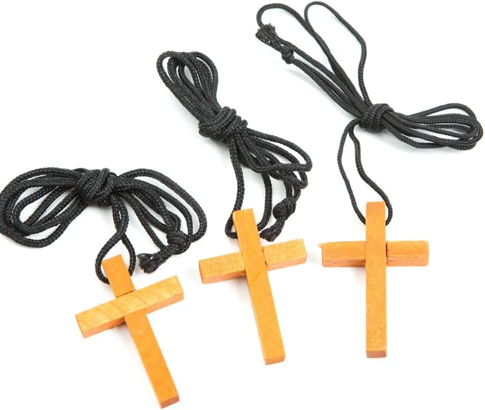 Fun Express Wooden Cross Necklaces (12 Pack)