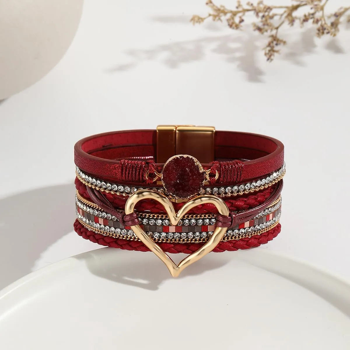 Fuqimanman2020 Boho Leather Wrap Bracelets Handmade Cuff Bracelets Multi-layer Love Heart Leather Bangles Bracelets Christmas Gifts Jewelry Gift for Women