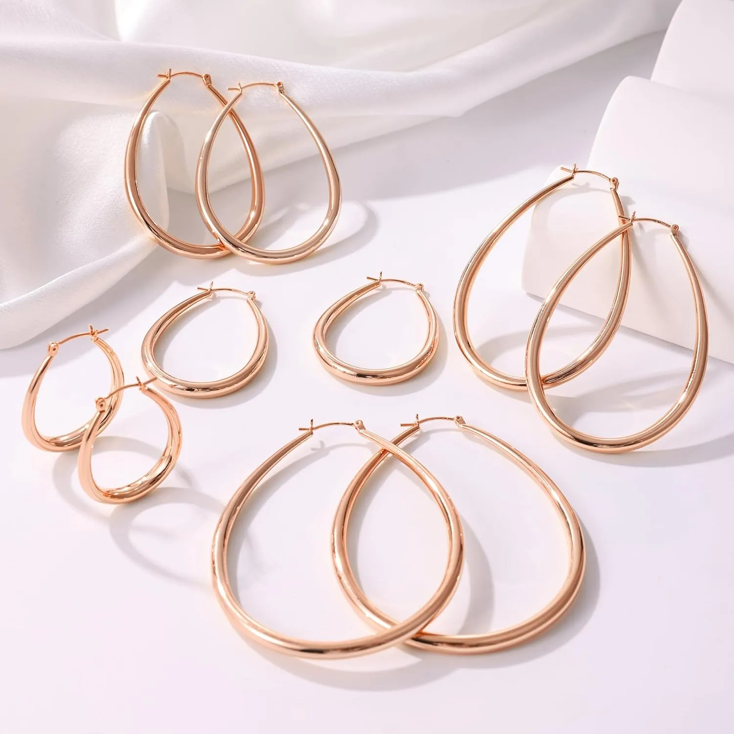 Gacimy Gold Chunky Hoop Earrings for Women, 14K Gold Plated Oval Hoop Earrings with 925 Sterling Silver Post