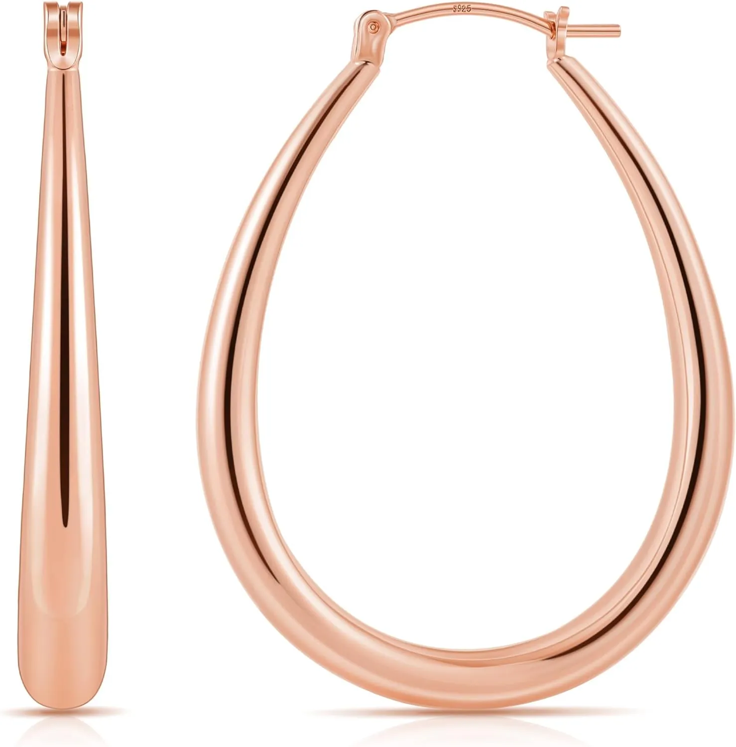 Gacimy Gold Chunky Hoop Earrings for Women, 14K Gold Plated Oval Hoop Earrings with 925 Sterling Silver Post