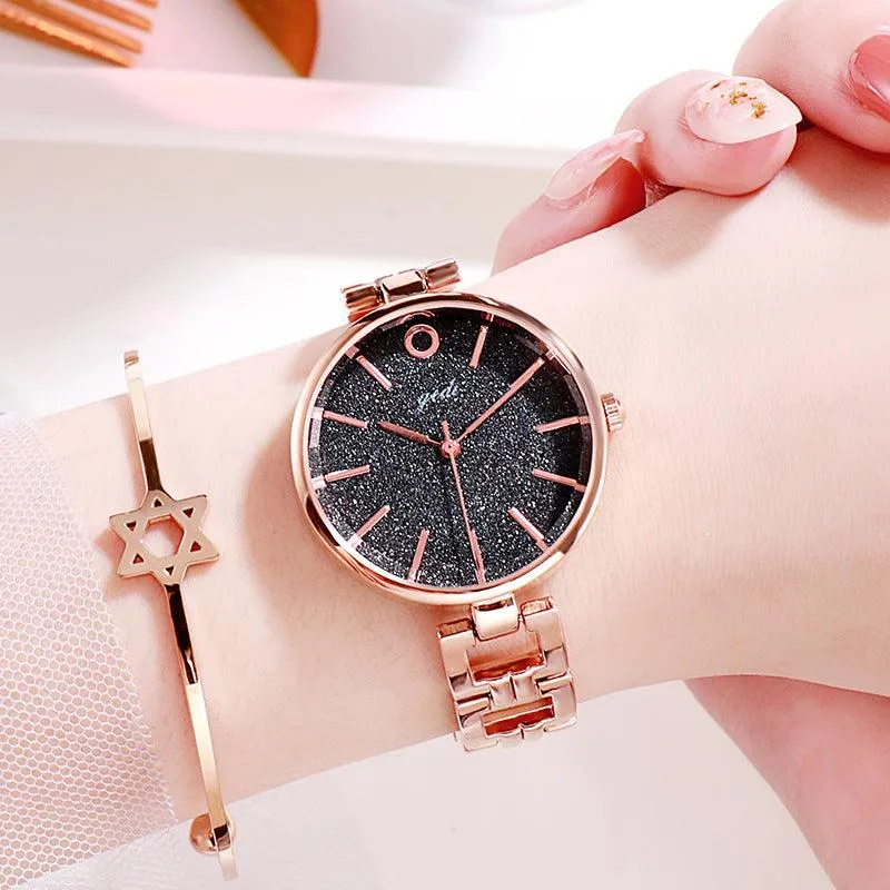 GEDI New Starry Fashion Women's Watch Student Trendy Steel Belt Watch Internet Celebrity Same Simple Ins Style Women's Watch
