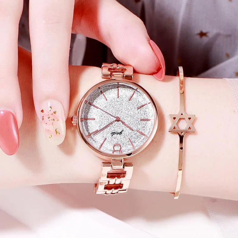 GEDI New Starry Fashion Women's Watch Student Trendy Steel Belt Watch Internet Celebrity Same Simple Ins Style Women's Watch
