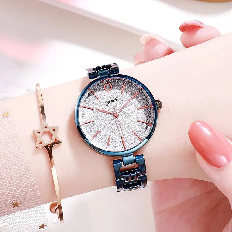 GEDI New Starry Fashion Women's Watch Student Trendy Steel Belt Watch Internet Celebrity Same Simple Ins Style Women's Watch
