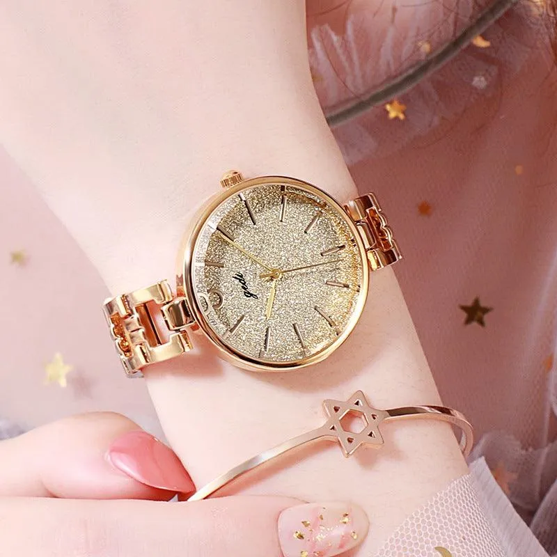 GEDI New Starry Fashion Women's Watch Student Trendy Steel Belt Watch Internet Celebrity Same Simple Ins Style Women's Watch
