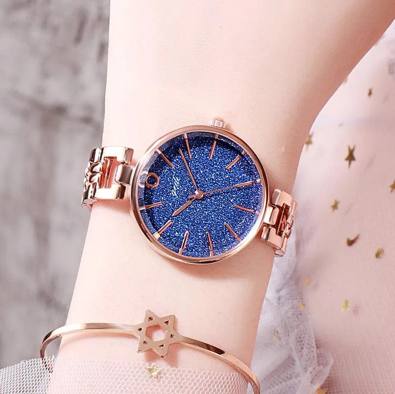 GEDI New Starry Fashion Women's Watch Student Trendy Steel Belt Watch Internet Celebrity Same Simple Ins Style Women's Watch