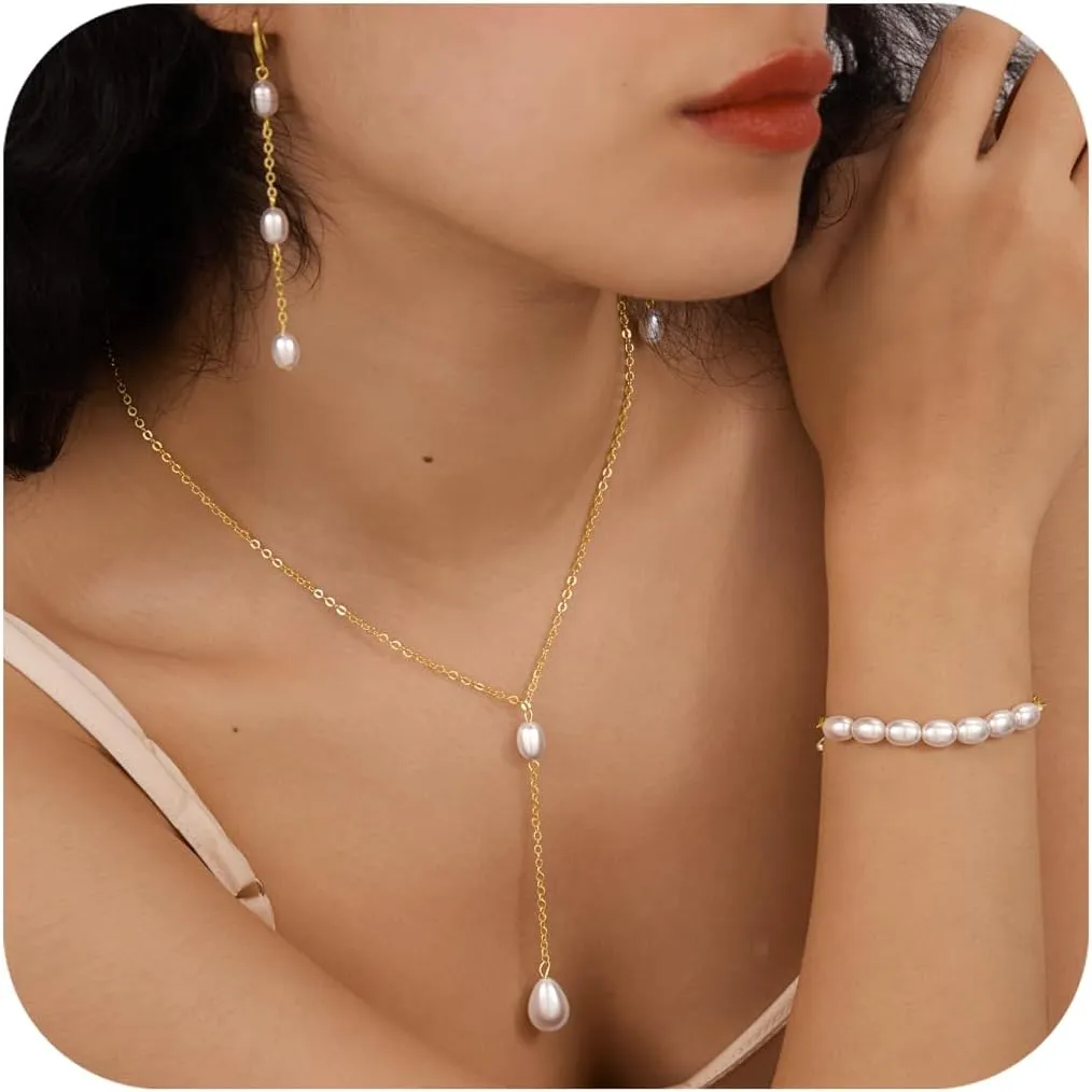gelbesty Pearl Jewelry Set for WomenWedding Layered Pearl Necklaces Earring Bracelets for BridalDainty Trendy Bride Bridesmaid Gifts Birthday Summer Prom Party Accessories