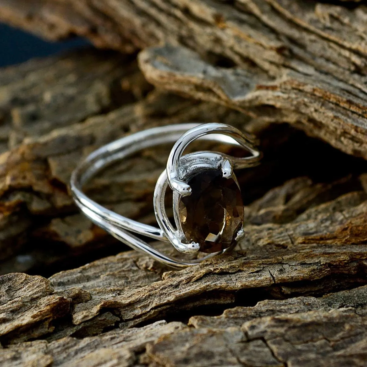 Genuine Gems Oval Shape One Stone Faceted Smoky Quartz rings-Solid Silver Brown Smoky Quartz Ring-January Birth Capricorn Astrology Genuine Gems Ring SRSQUFC-3171-4 us