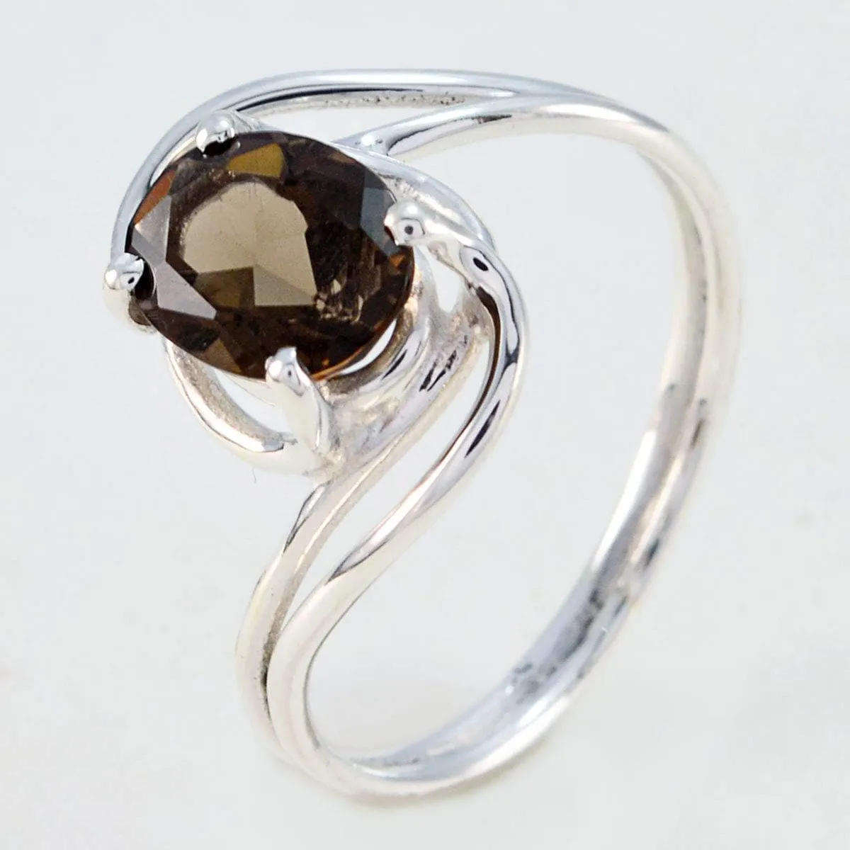 Genuine Gems Oval Shape One Stone Faceted Smoky Quartz rings-Solid Silver Brown Smoky Quartz Ring-January Birth Capricorn Astrology Genuine Gems Ring SRSQUFC-3171-4 us