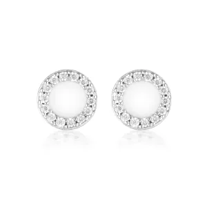 Georgini Enamel Stud Earrings - Silver/White