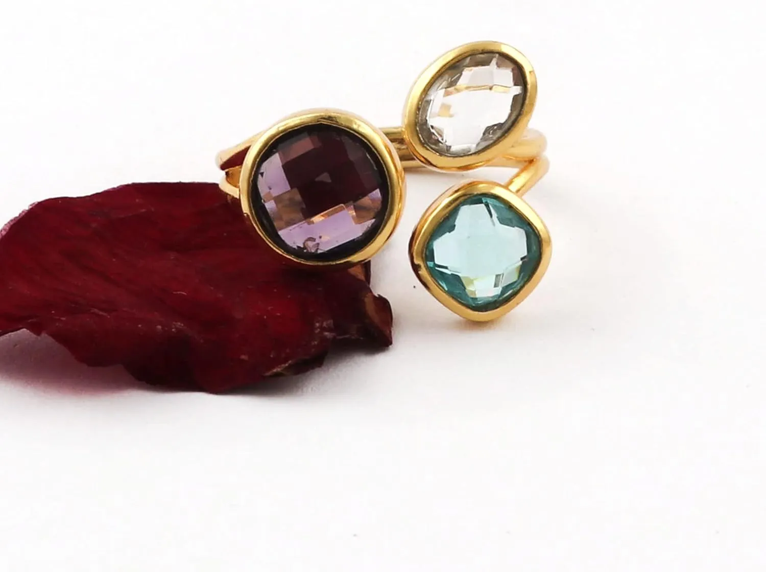 Gold Adjustable Ring Jewelry | Emerald Quartz Gemstone Rings | Round/Cushion/Oval Shape Rings | Engagement Rings 1758 1