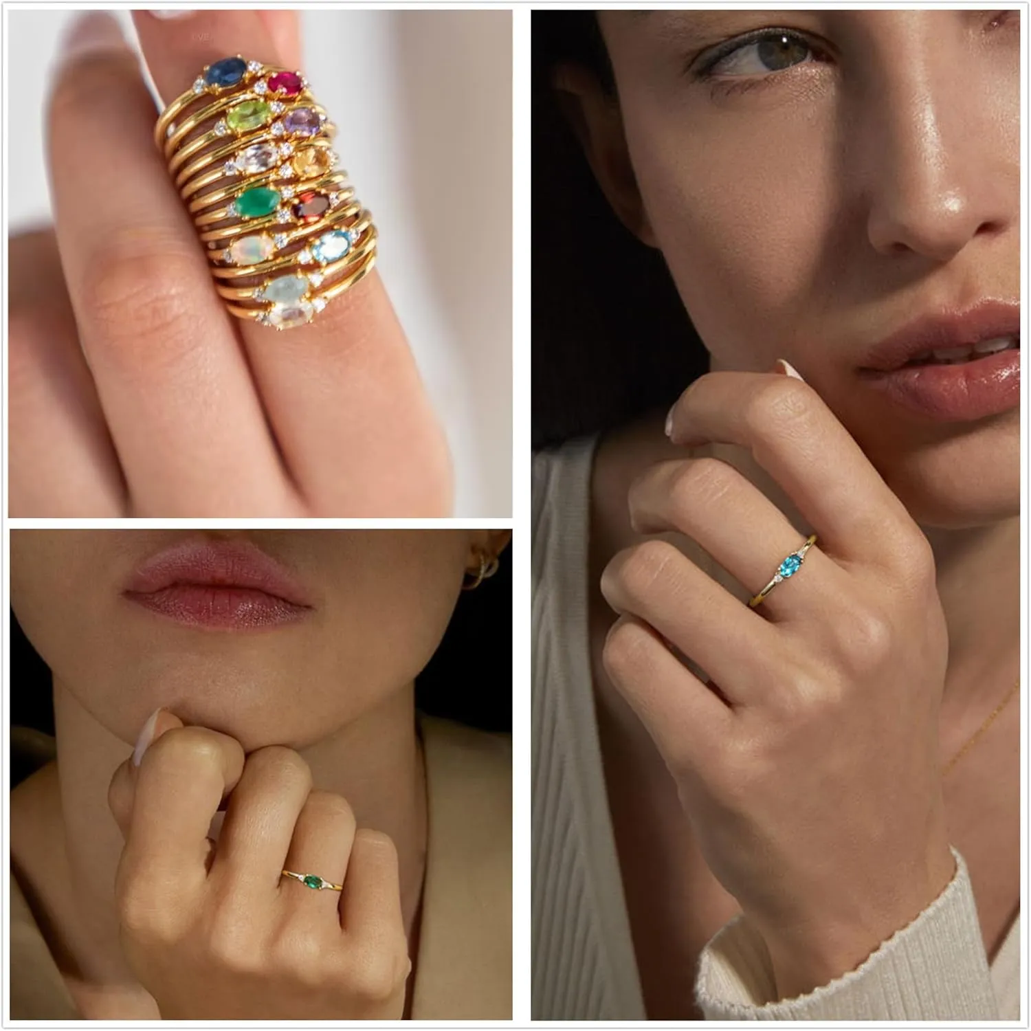 Gold Birthstone Rings for Women Mother Dainty Stackable Gold Rings Non Tarnish Thumb 14k Gold Plated CZ Emerald Green Gemstone Ring Jewelry Birthday Gift for Mom Daughter Band Size 6-11