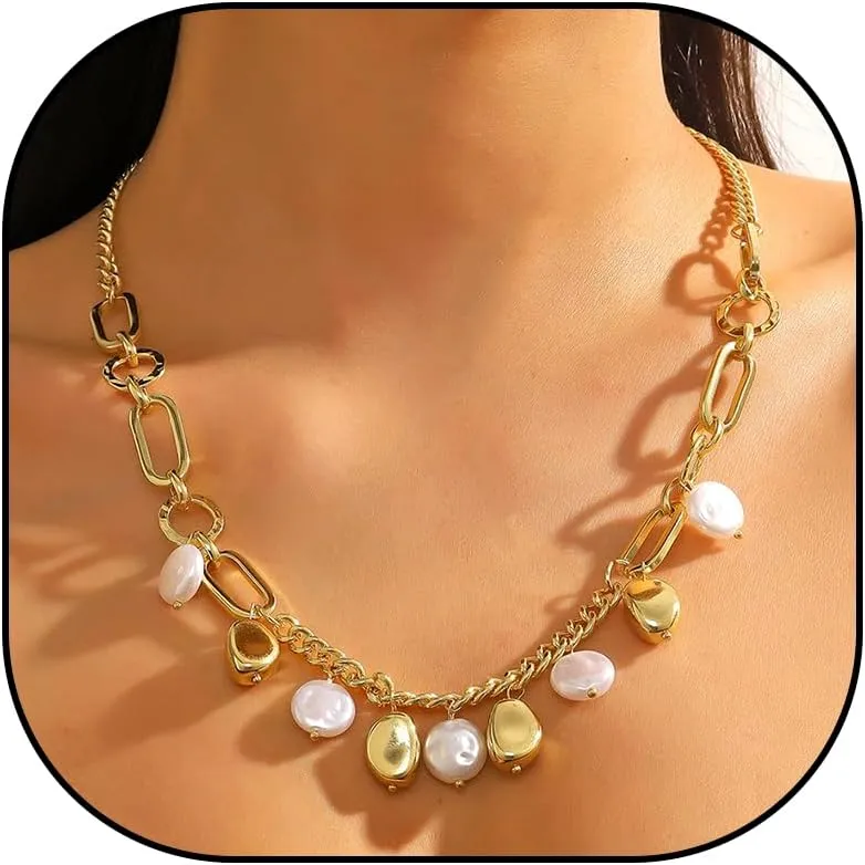 Gold Charm Necklaces for Women Pearl Choker Necklace Pendant Necklace Boho Charm Necklaces Beach Necklace Jewelry for Women Summer Jewelry Waterproof