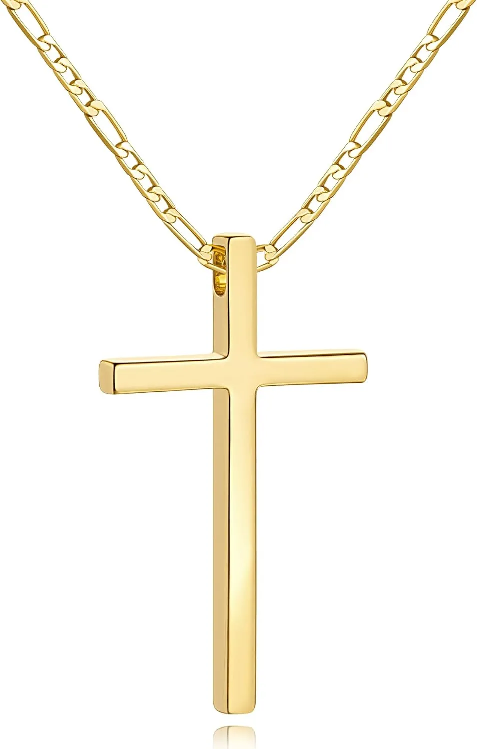 Gold Cross Necklace for Men 14K Gold Cross Pendant for Men Crosses Chain for Mens Straight Lines and Sharp Edges with Figaro Chain Mens Crosses Necklaces