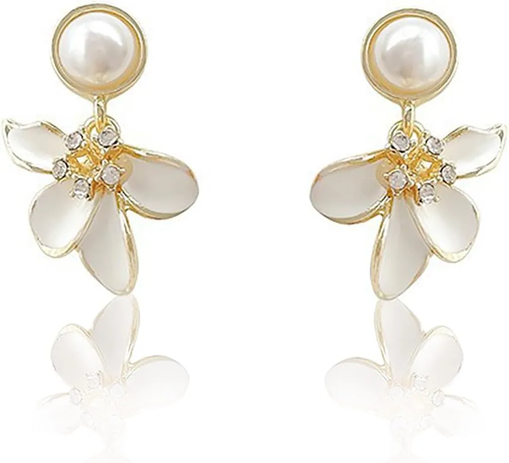 Gold Flower Earrings for Women Camellia Pearl Stud Earrings Dainty Flower Earrings Boho Floral Stud Earrings for Women