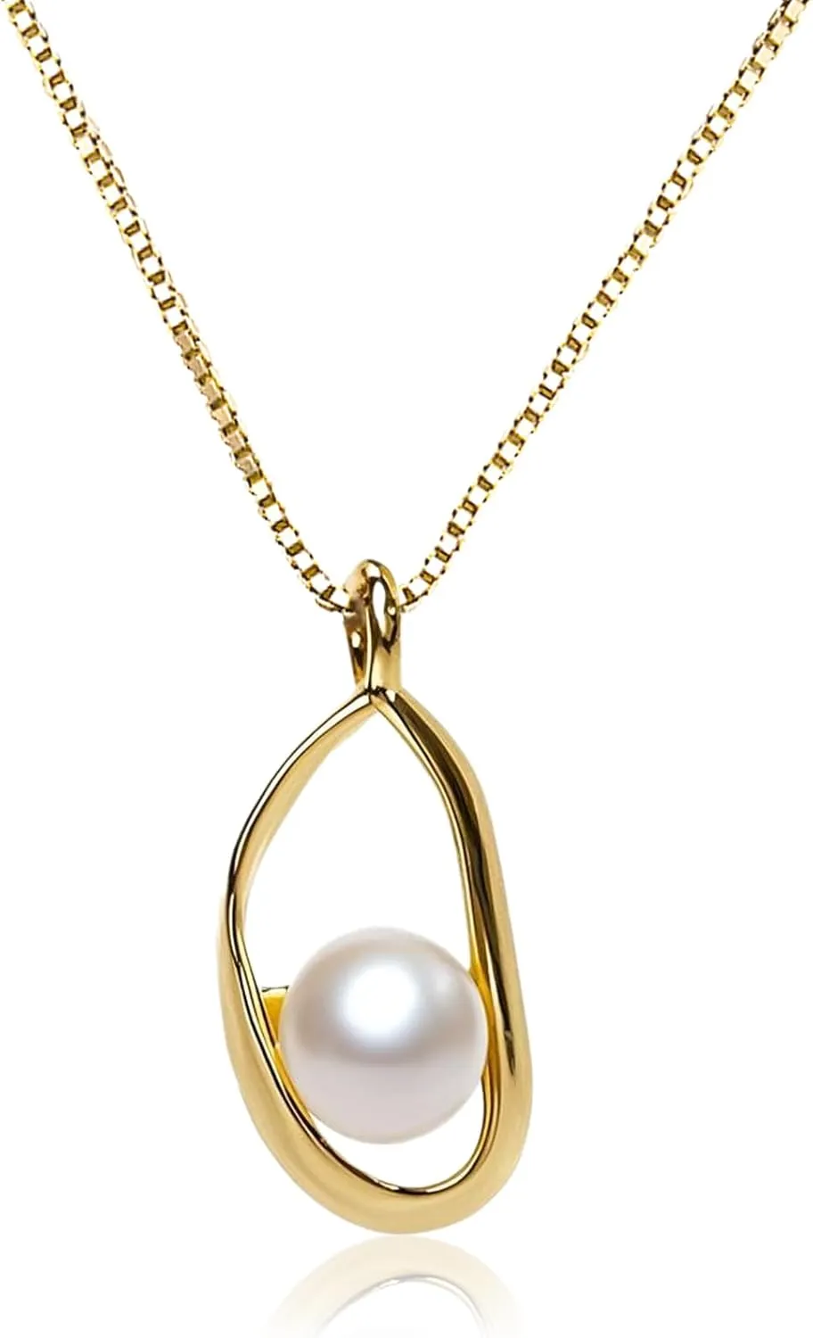 Gold Pearl Necklace, 14k Gold Plate Silver Freshwater Pearl Necklaces Geniune Pearl Jewelry for Women Anniversary Mother's Day