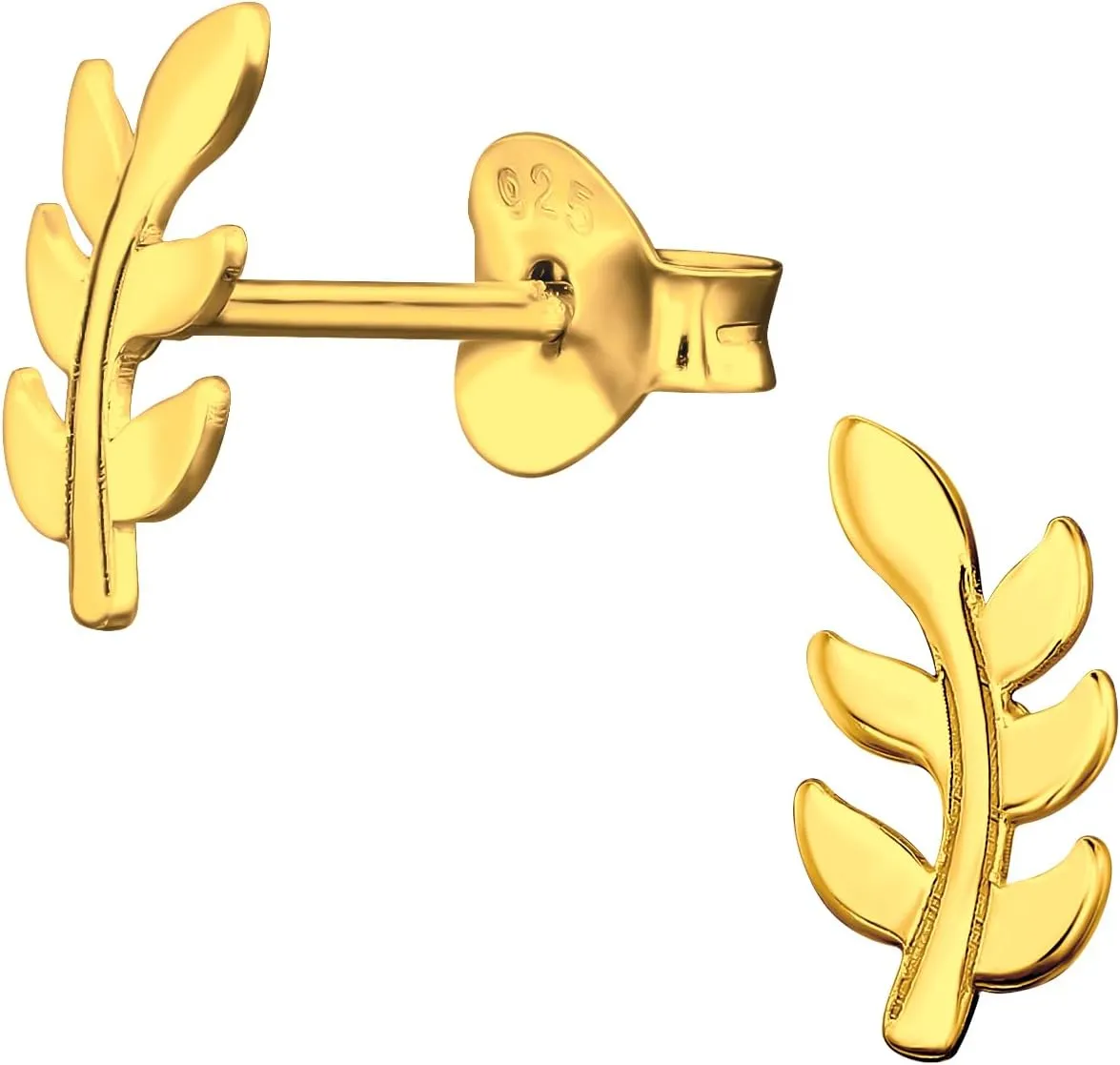 Gold Plated 925 Sterling Silver Laser Cut Leaf Stud Earrings