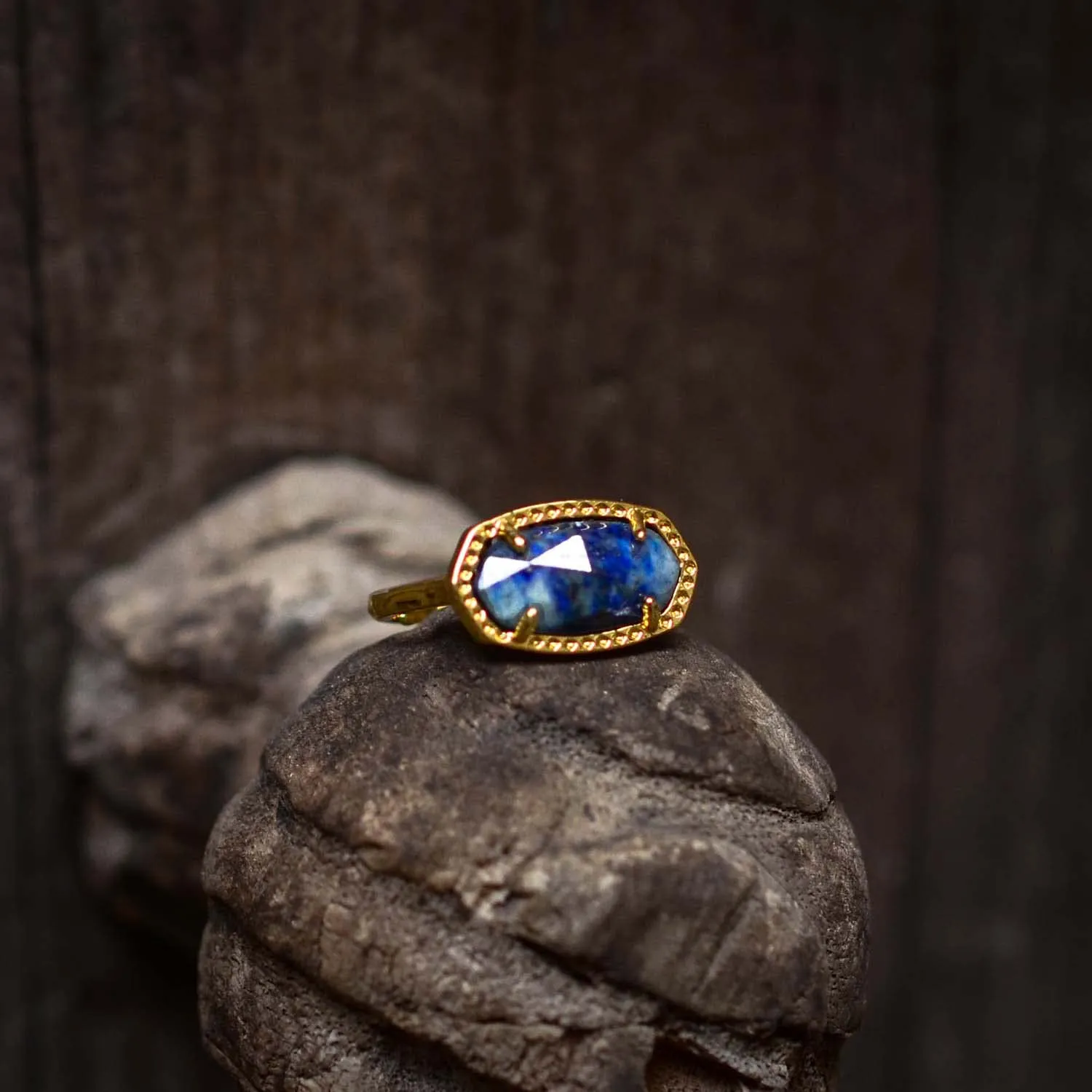 Gold Plated Adjustable Created Opal Rings | Stacking Rings | Gold Rings for Women (Jewel Blue)