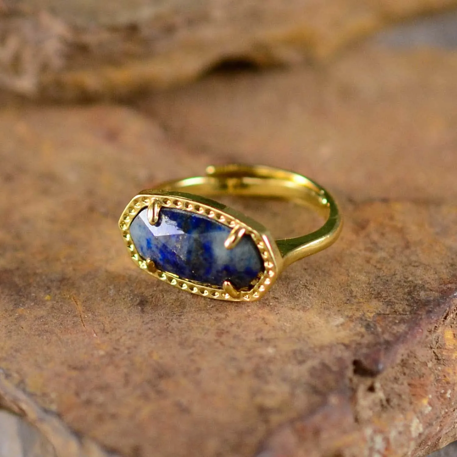 Gold Plated Adjustable Created Opal Rings | Stacking Rings | Gold Rings for Women (Jewel Blue)